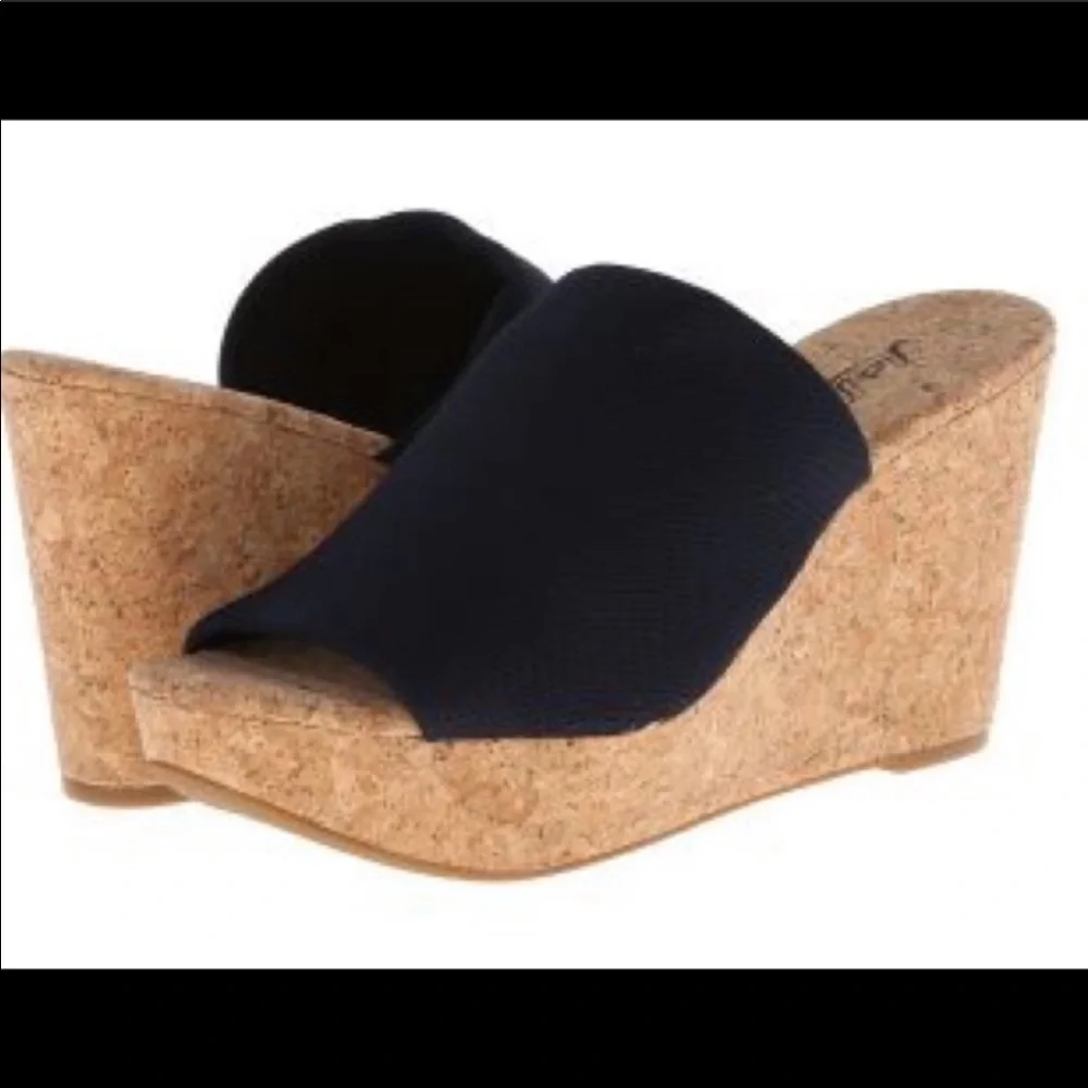 Lucky Brand Navy Fabric Cork Wedge Slide
